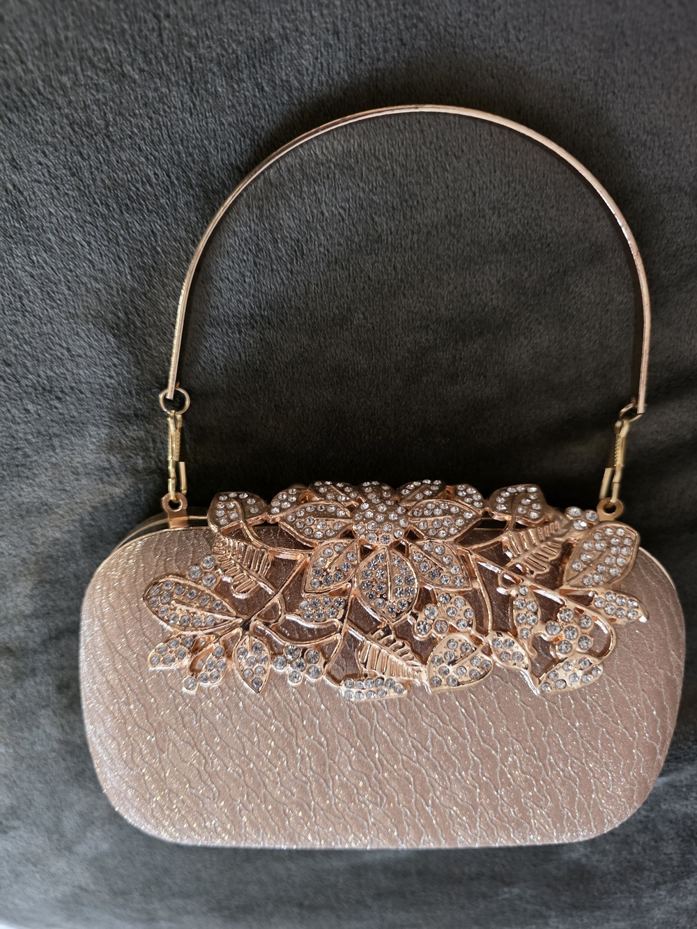 Elegant Rose Gold Floral Crystal Evening Clutch